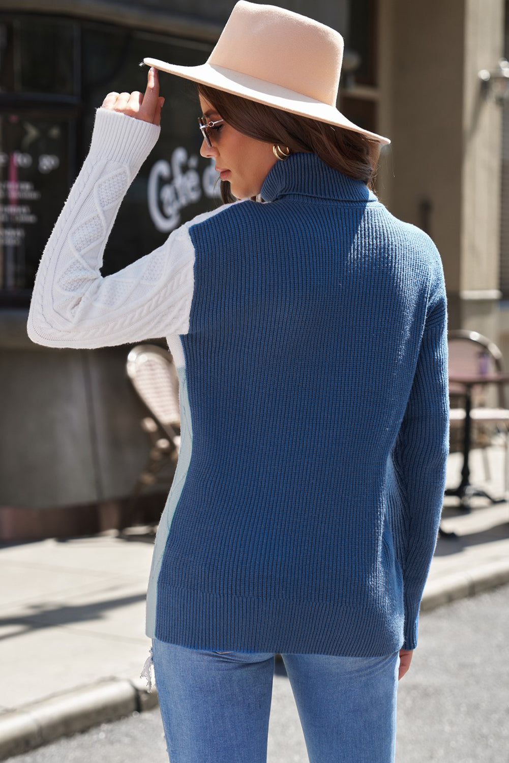 Color Block Drop Shoulder Turtleneck Pullover Sweater