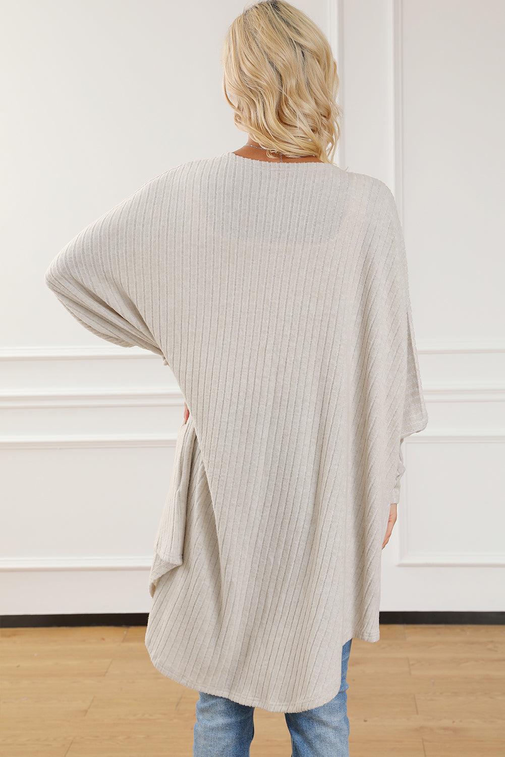 Parchment Batwing Sleeve Ribbed Knit Oversized Cardigan