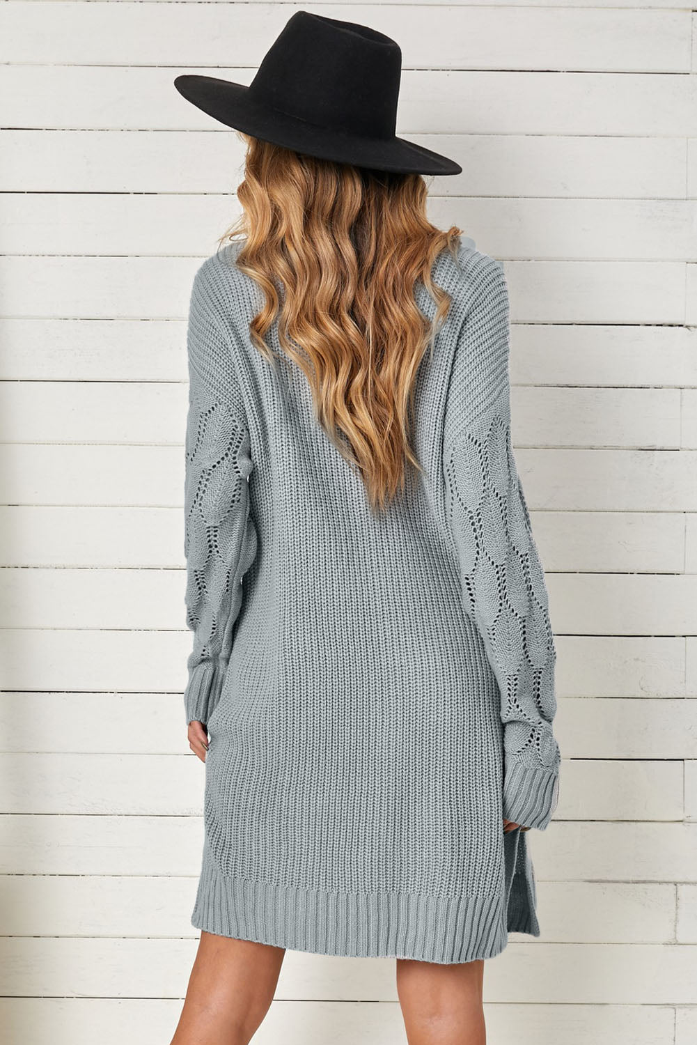 Turtleneck Side Slit Ribbed Trim Sweater Dress