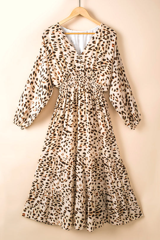 Leopard Smocked Waist Tiered Dress