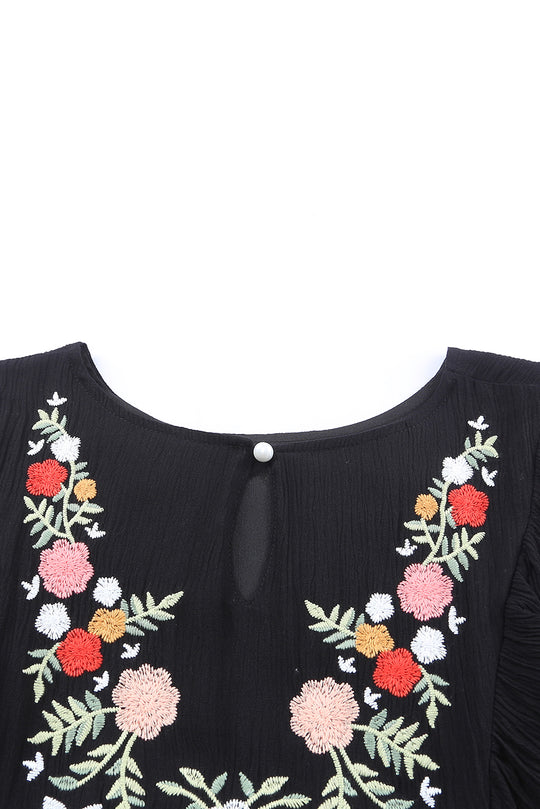 Floral Embroidered Ruffled Babydoll Top