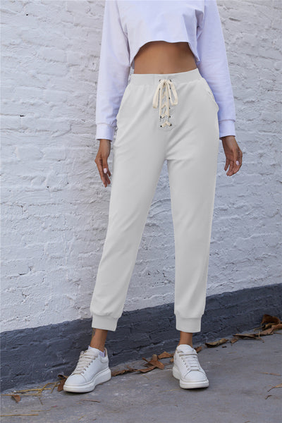 Lace Up Cropped Joggers with Pockets