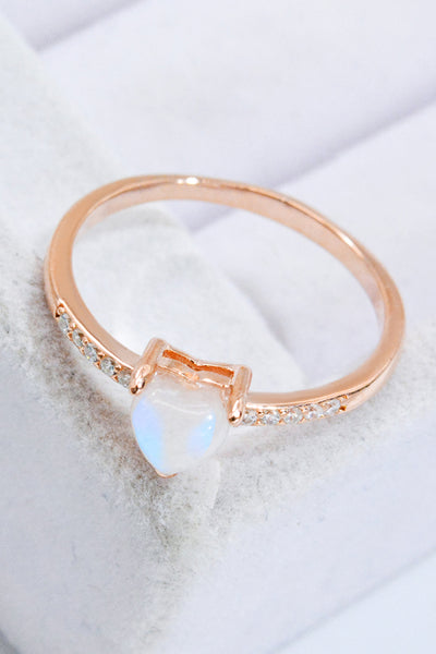 Natural Moonstone Heart 18K Rose Gold-Plated Ring