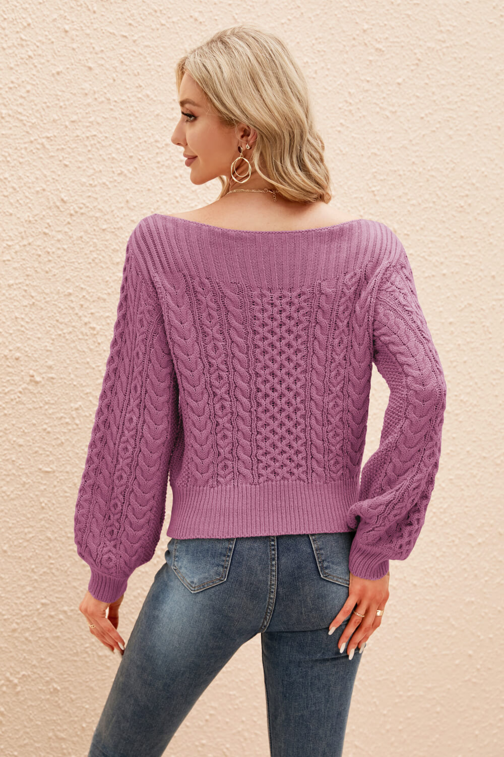 Boat Neck Mixed Knit Sweater