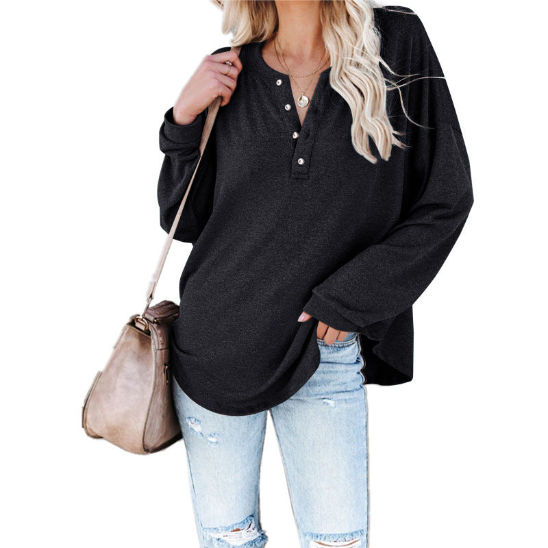 Women's Button V Neck Long Sleeve Knitted Top