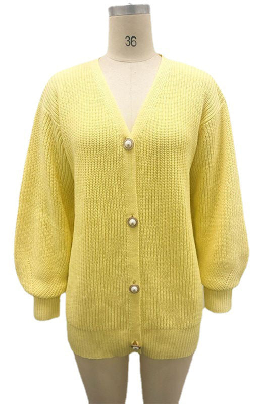 Candy Color Casual Loose Knit Button Cardigan