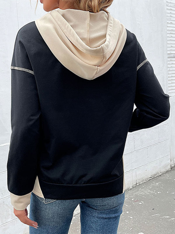 Women's Colorblock Retro Casual Hooded Sweatshirt