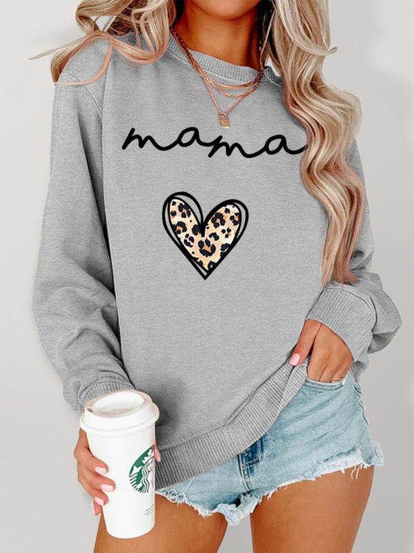mama leopard print love print casual simple women's long-sleeved sweatshirt