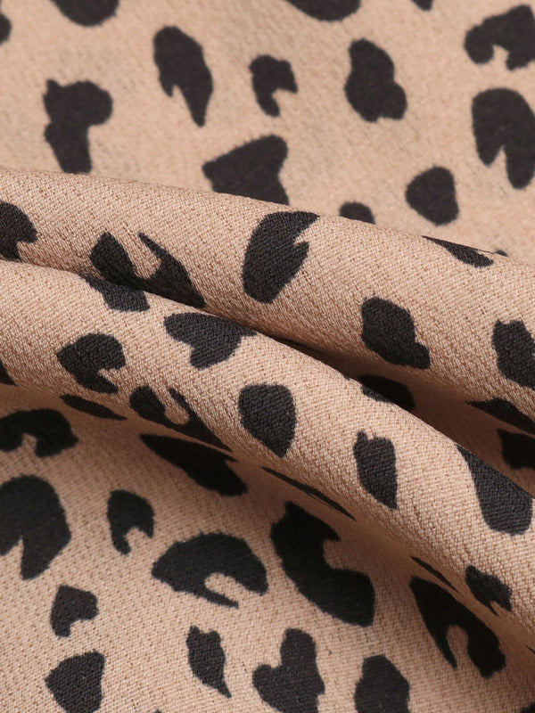 Women's Woven Round Neck Leopard Dolman-Sleeve Shirt