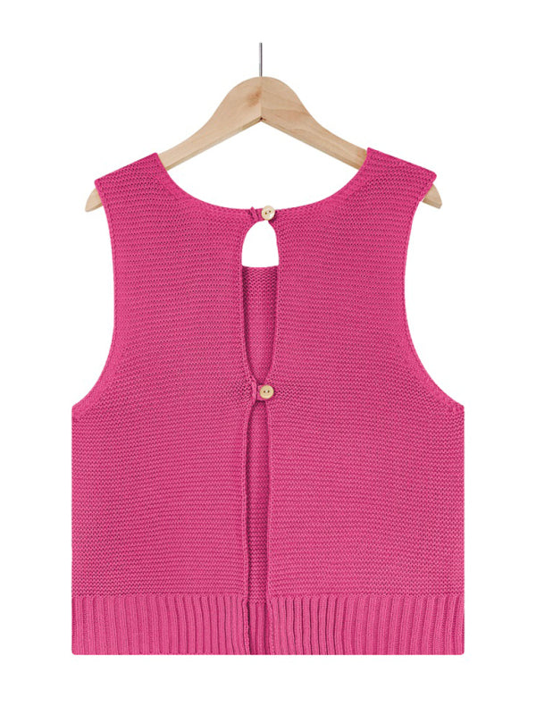 Women's Solid Color Casual Knit Button Vest