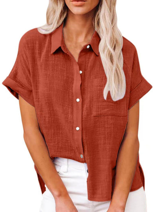 Women's Woven Casual Loose Lapel Short Sleeved Shirt