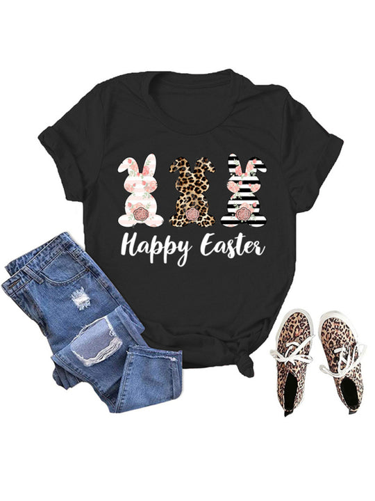 Women's Easter Bunny HAPPY EASTER Letter Print Short Sleeve T-Shirt