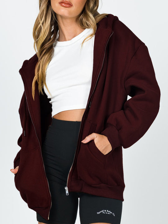 Casual hooded thickened zipper cardigan sweater