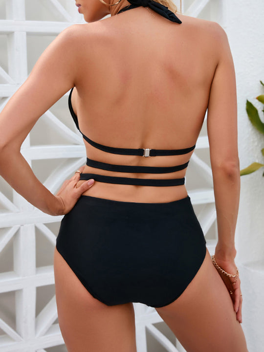Women's Sexy Backless Strappy One-Piece Swimsuit