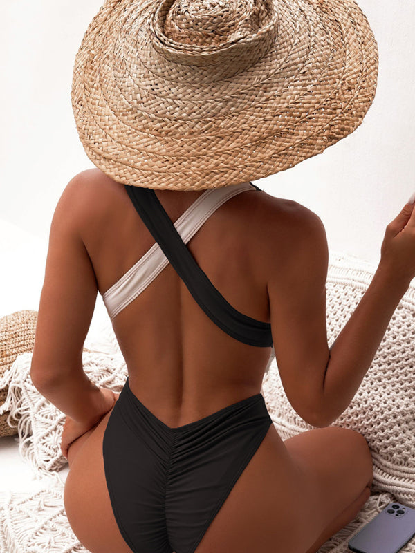 Women's bikini swimsuit cross swimsuit black and white color matching