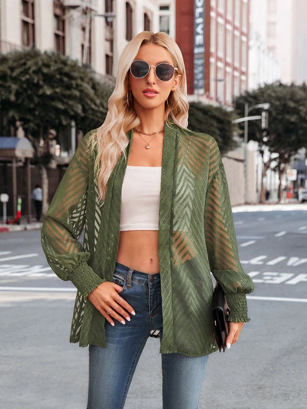 Women's casual solid color loose jacquard cardigan top
