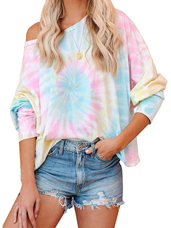 Gradient Printed Long Sleeve Round Neck Casual T-Shirt
