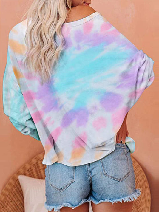 Gradient Printed Long Sleeve Round Neck Casual T-Shirt