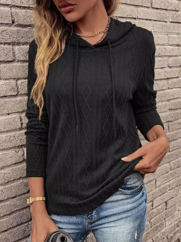 women's long sleeve hooded pullover knitwear top