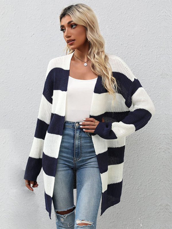Women's Long Sleeve Striped Cardigan Sweater Jacket