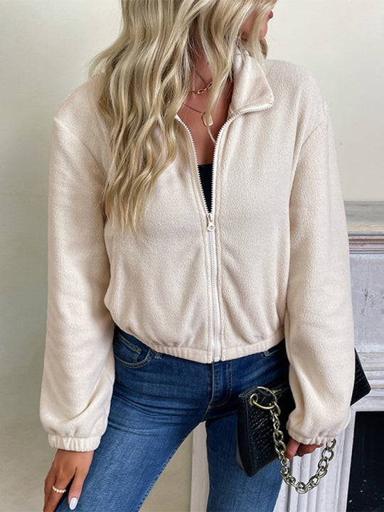 women's short solid color polar fleece jacket