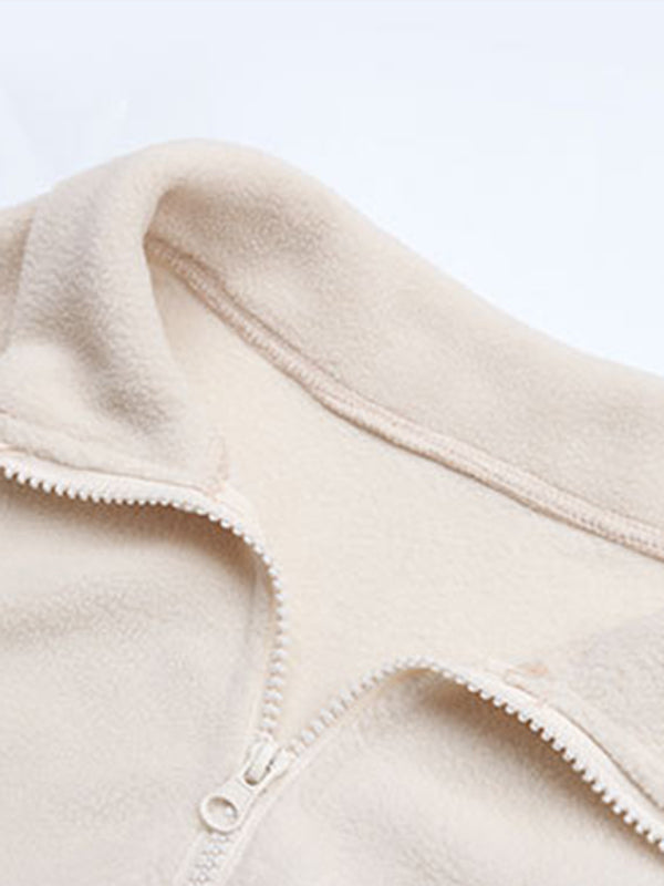women's short solid color polar fleece jacket