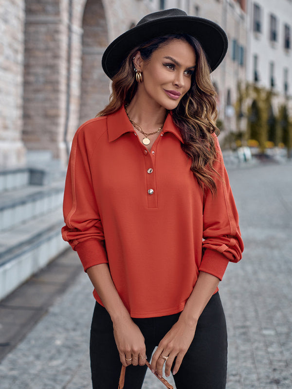 Lapel buttoned slim fit knitted long sleeve top for women