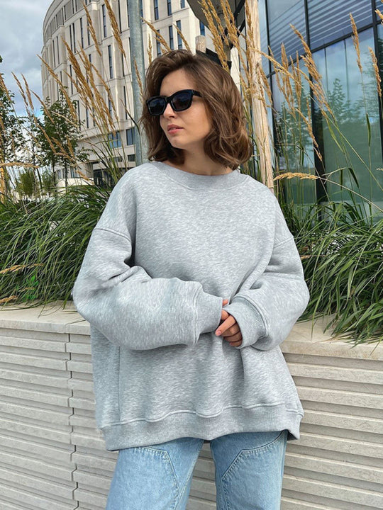 Feminine Round neck polar fleece loose sweatshirt