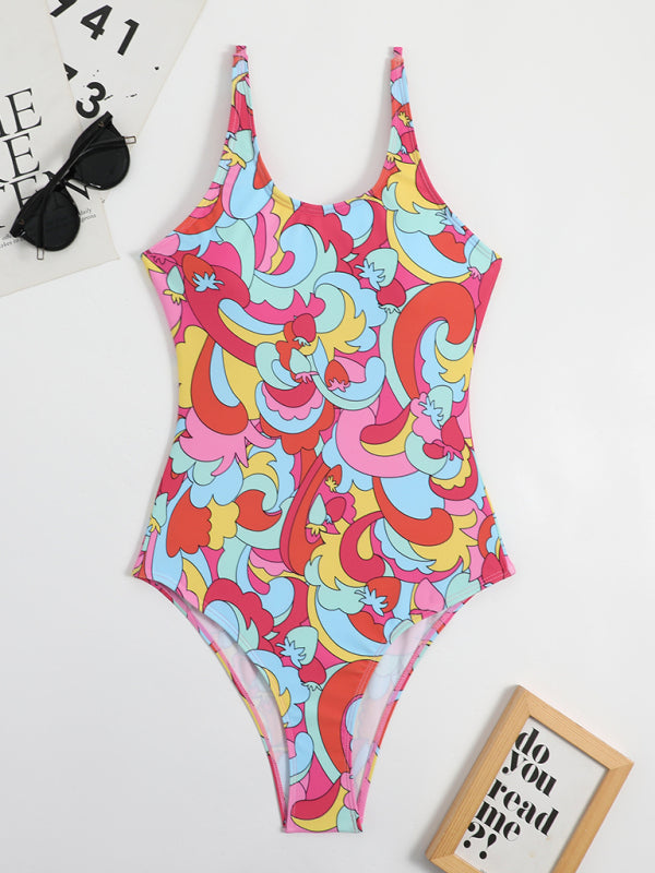 New swimwear sexy printed backless one-piece triangle swimsuit