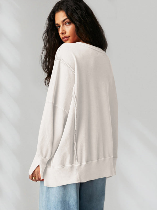 Women's loose round neck patchwork sweatshirt