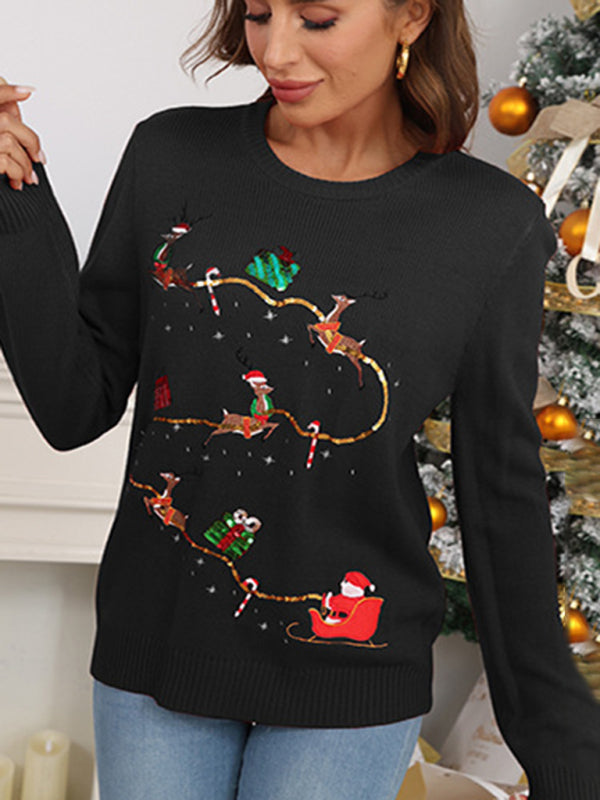 Women's Christmas Jacquard Sequin Pullover Sweater