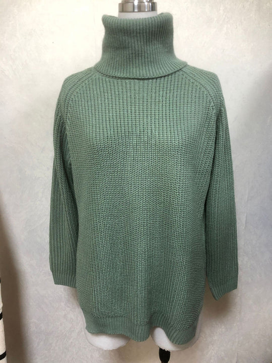 Women's casual pullover turtleneck slit loose sweater