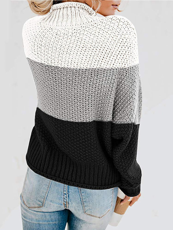 Women's turtleneck long sleeve thick line color matching turtleneck pullover