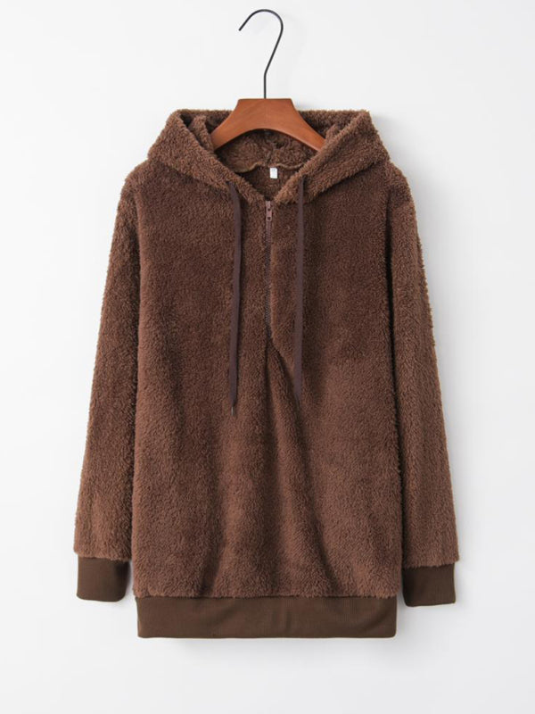 Women's hooded drawstring pocket sweatshirt fleece jacket