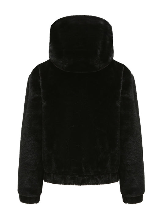 Plush hooded long sleeve warm short jacket