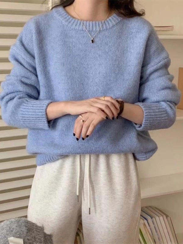 Women's round neck comfortable loose casual sweater