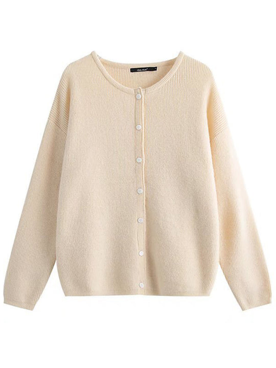 New women's solid color single-breasted loose dropped shoulder sleeve knitted cardigan