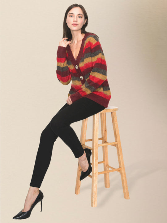 women's casual striped knitted sweater cardiganRP0023556