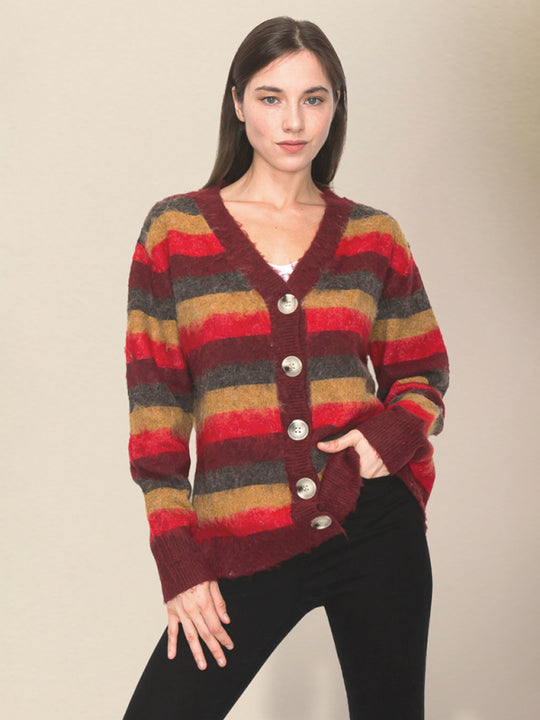 women's casual striped knitted sweater cardiganRP0023556