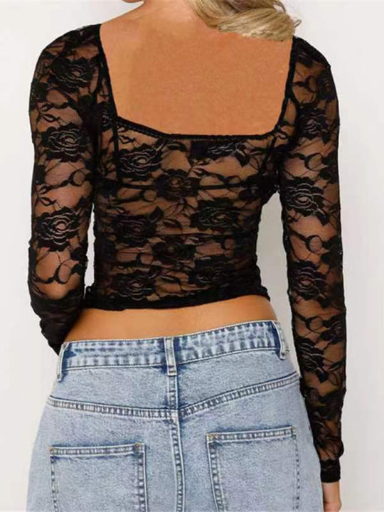 Women's New Sexy Lace Long Sleeve Top