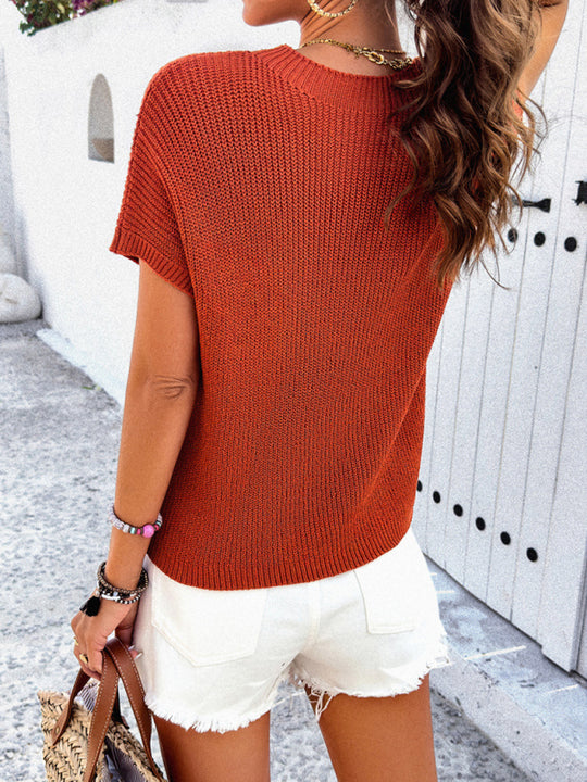 Women's new style casual solid color short-sleeved turtleneck sweater