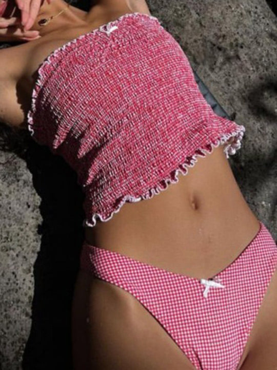 Women's new sexy plaid bikini hot spring swimsuit
