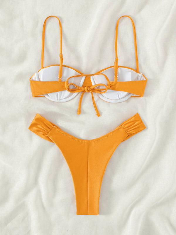 Female sexy suspender pleated beach bikini