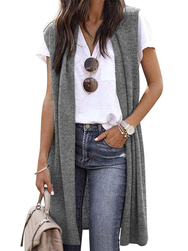 New solid color fashionable casual mid-length cardigan vest