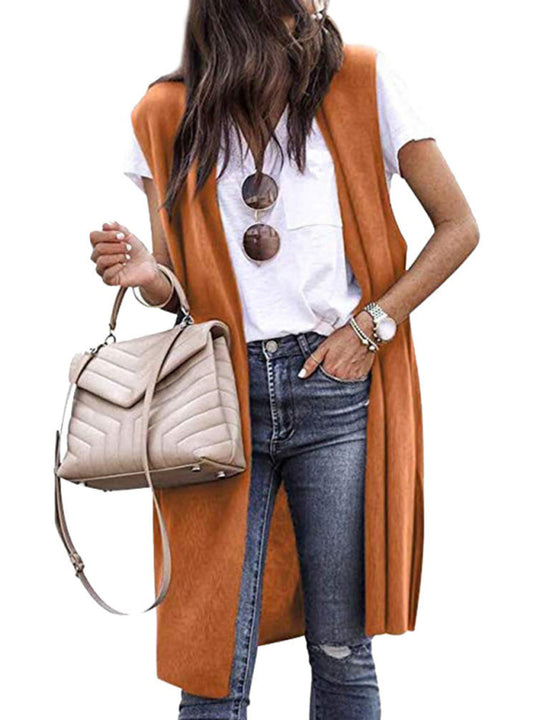 New solid color fashionable casual mid-length cardigan vest