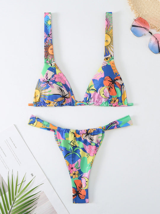 Women's printed sexy backless bikini