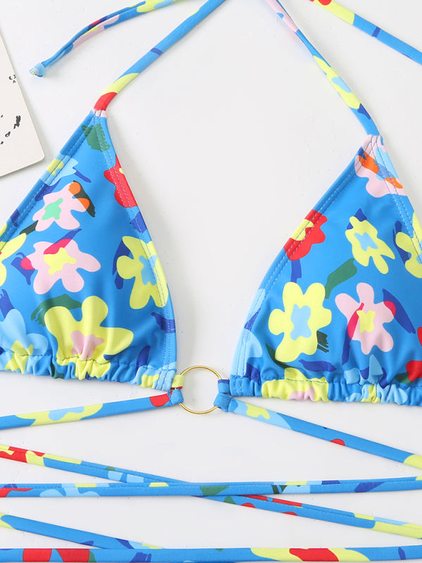 Women's New Bikini Floral Print Beach Strap Swimsuit