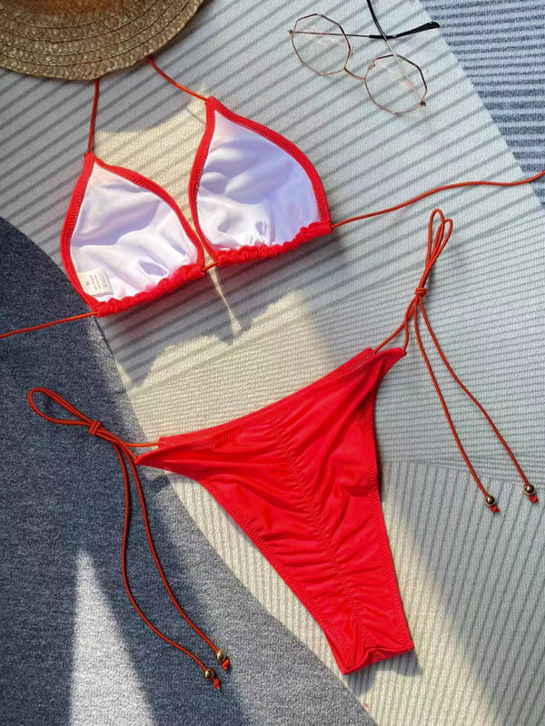Women's new bikini solid color rope strap sexy swimsuit