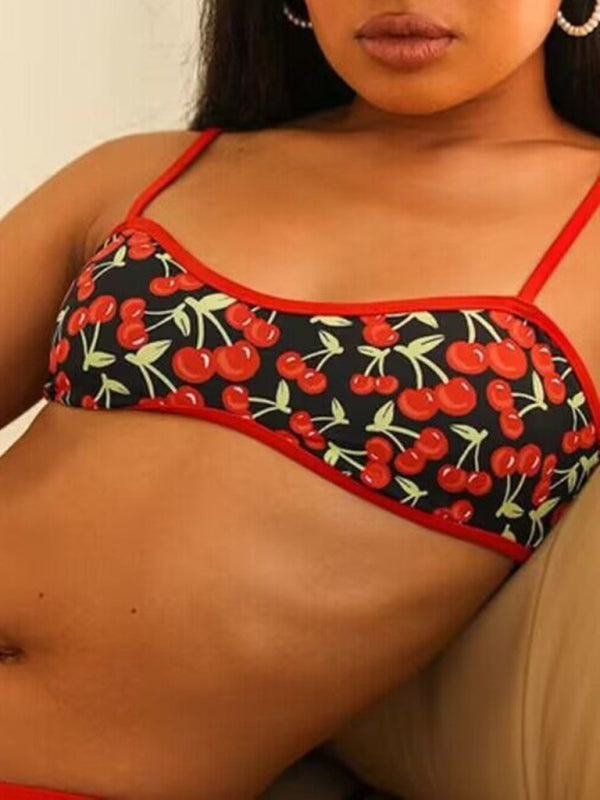 Women's New Cherry Print Bandeau Bikini