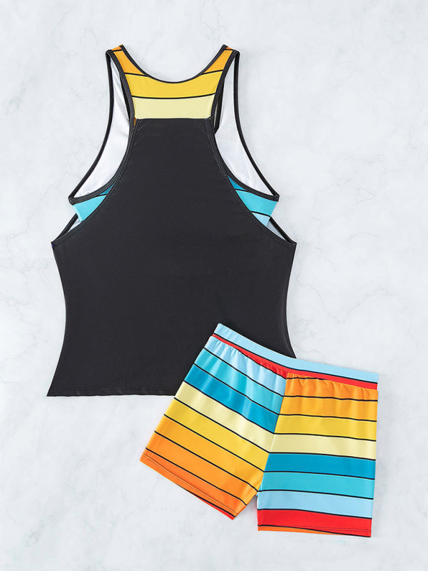 New Fashion Beach Spa Vacation Boxer Vest Sports Contrast Color Swimsuit Suit